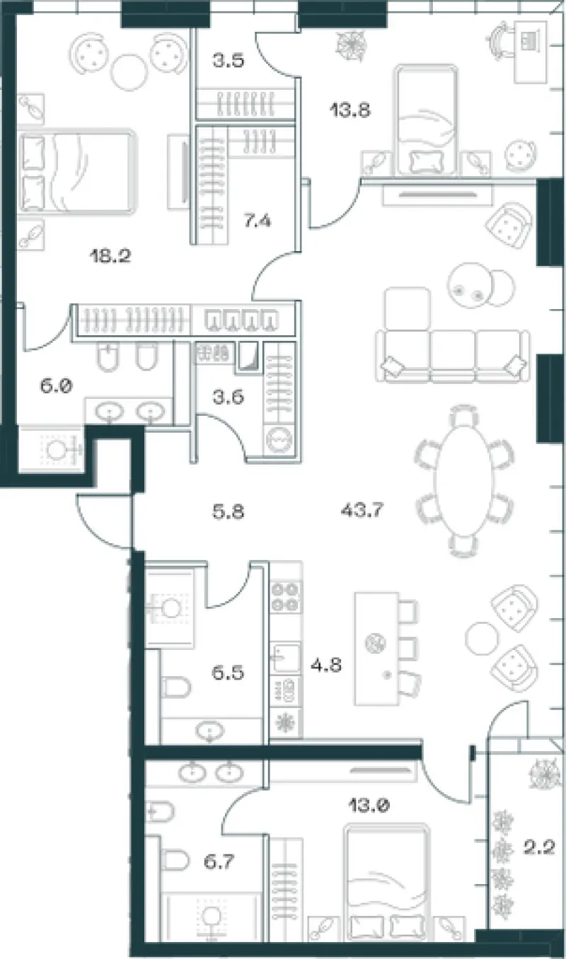 4-комн. 135.8 м²