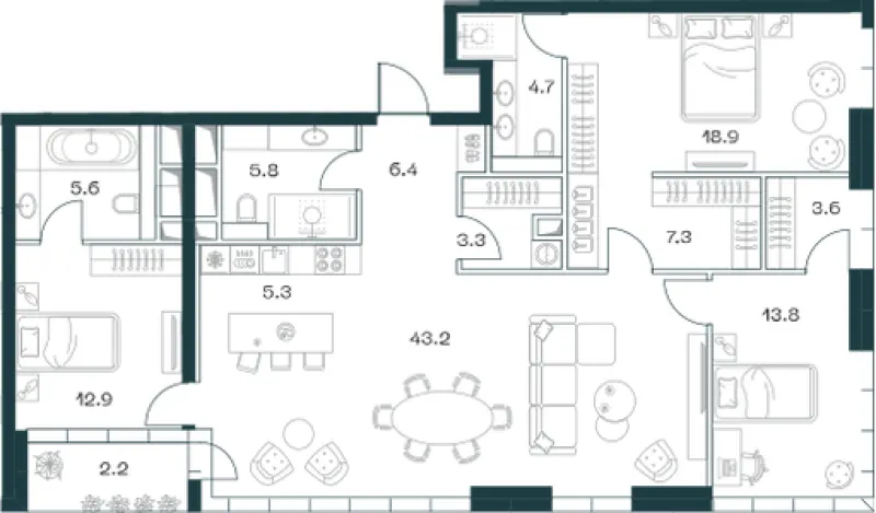 4-комн. 133.4 м²