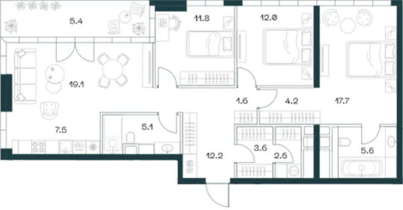 4-комн. 106.8 м²