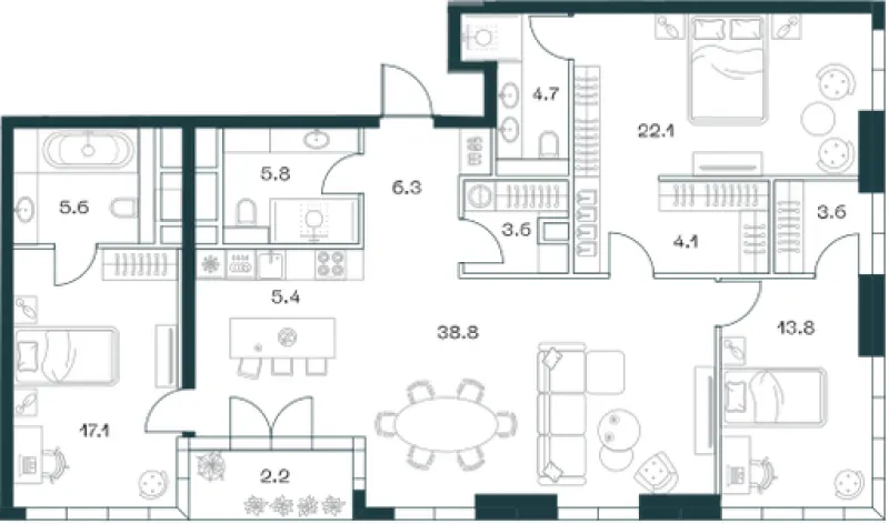 4-комн. 133.2 м²
