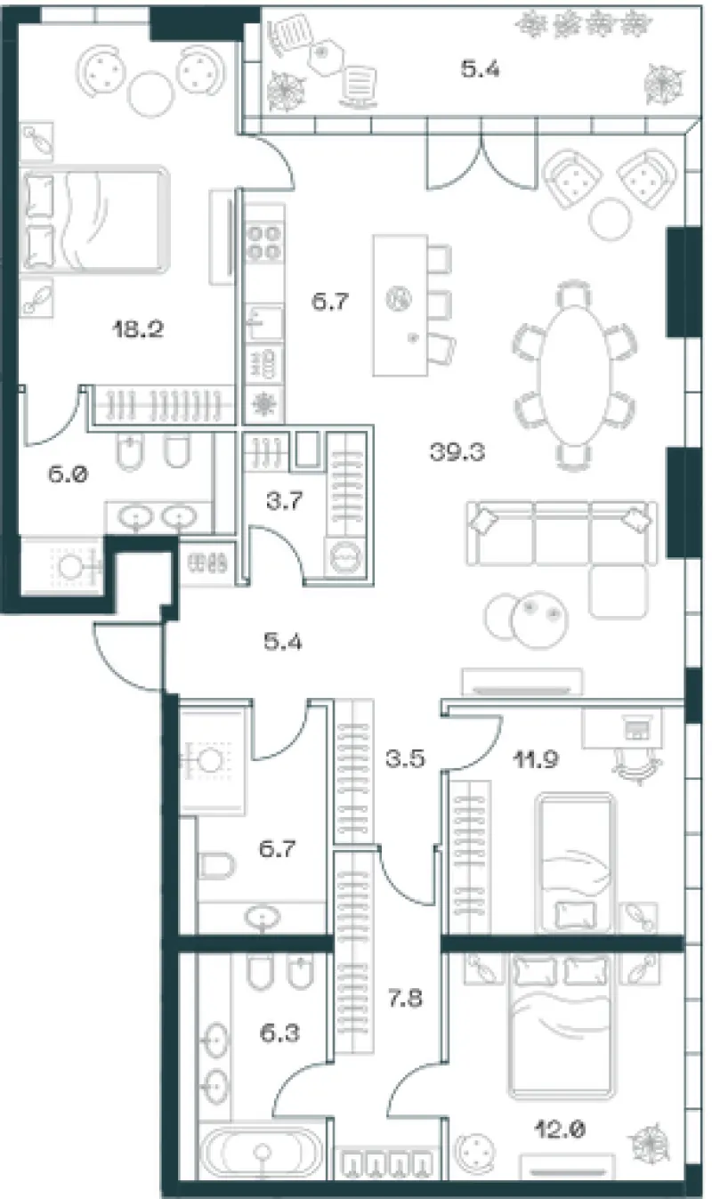4-комн. 133.1 м²