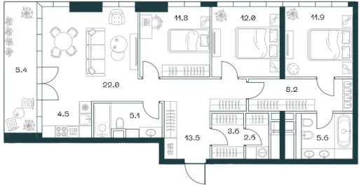 4-комн. 106.2 м²