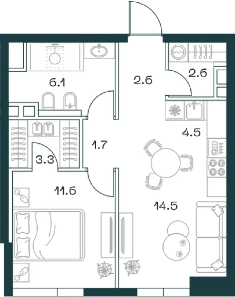 2-комн. 46.9 м²