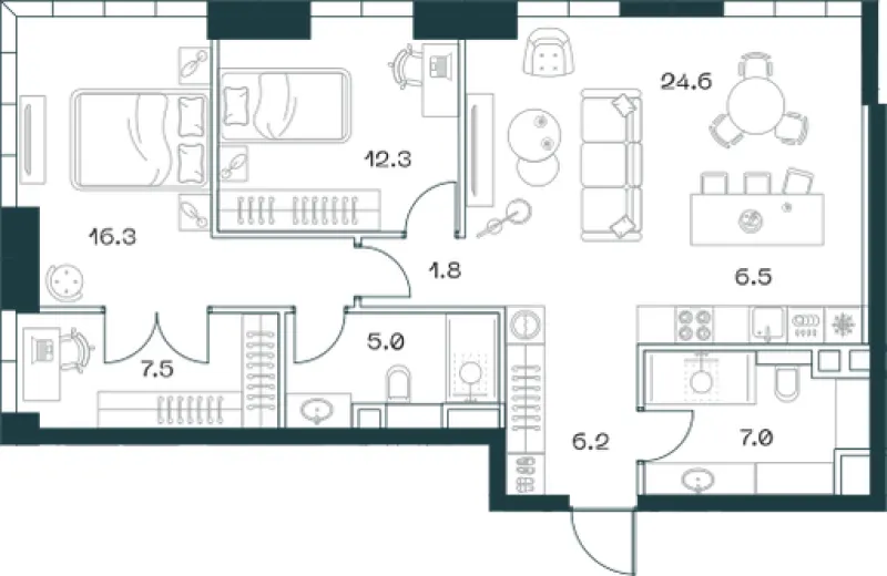 3-комн. 87.5 м²