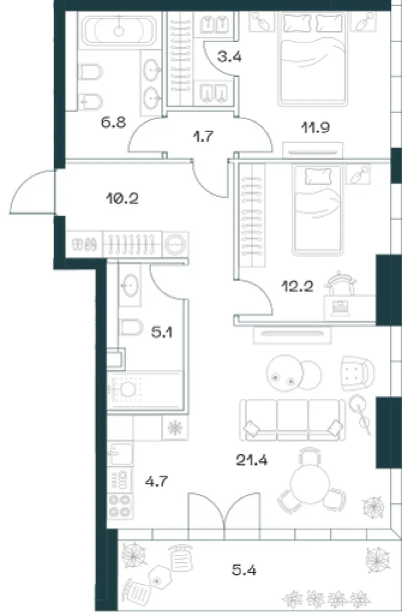 3-комн. 82.6 м²