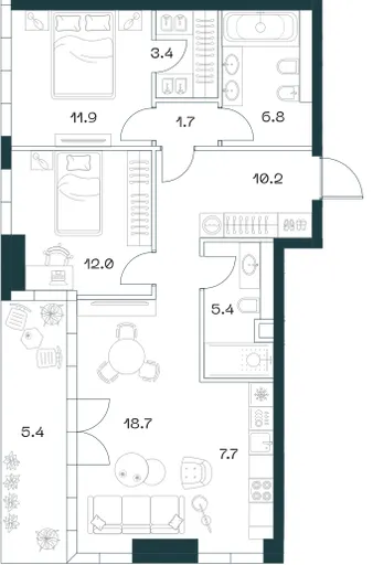 3-комн. 82.7 м²