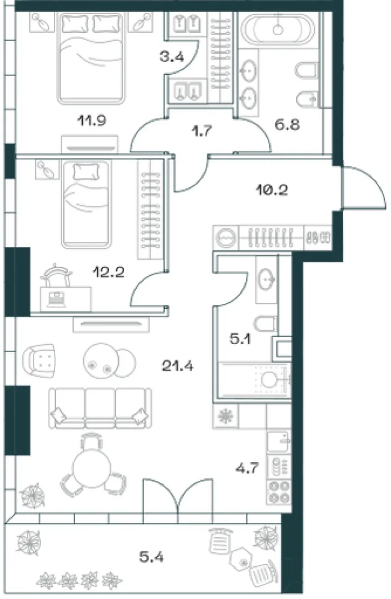 3-комн. 82.6 м²