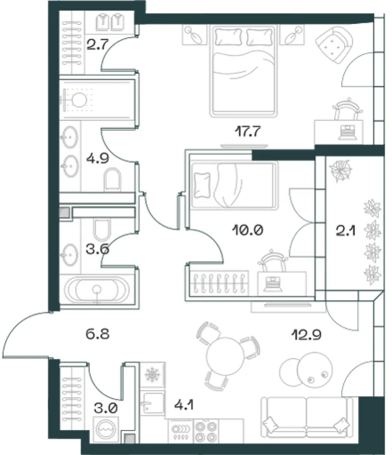3-комн. 67.2 м²