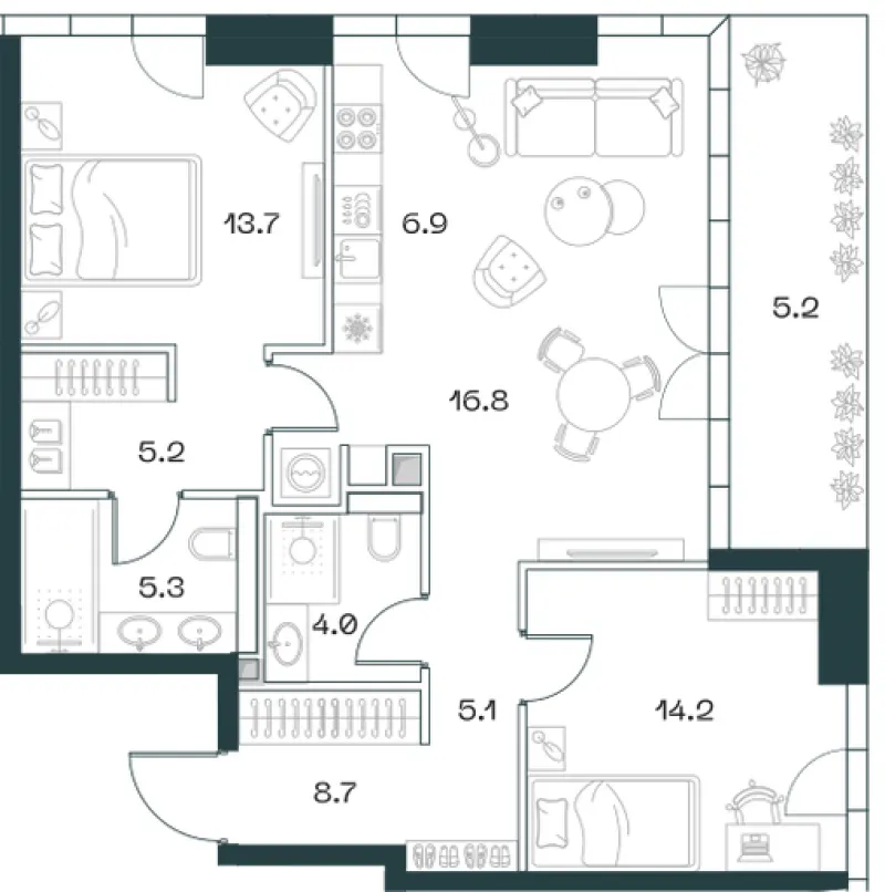3-комн. 86 м²