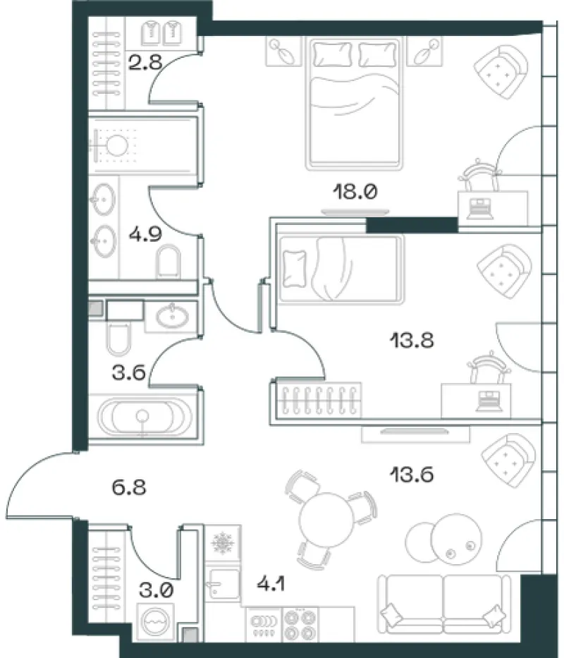 3-комн. 70.6 м²
