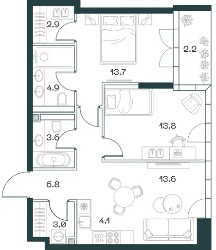3-комн. 68.6 м²