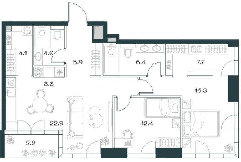 3-комн. 85.7 м²