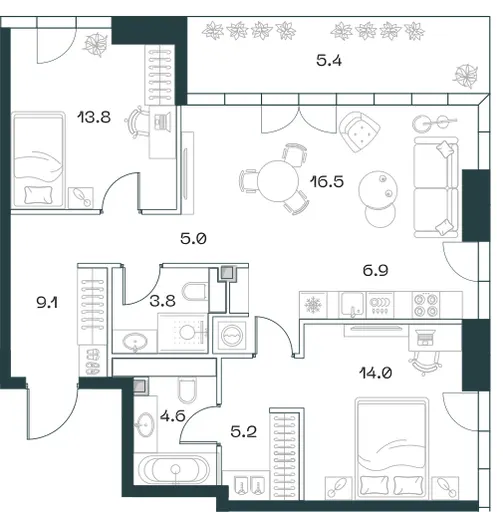 3-комн. 85.4 м²