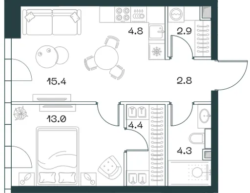 2-комн. 47.6 м²