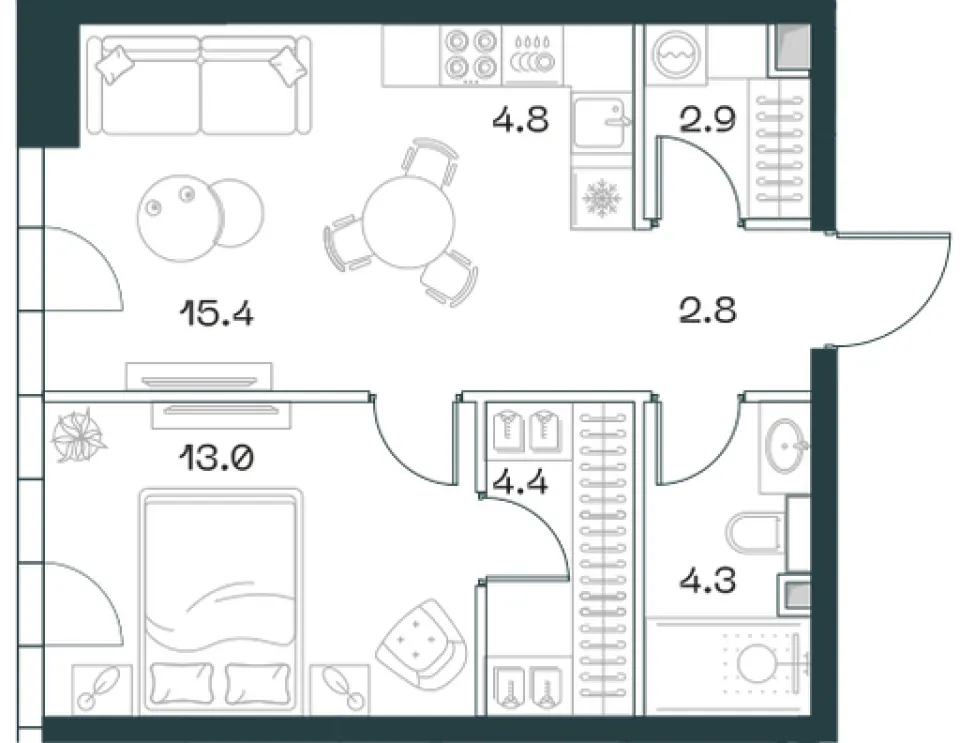 2-комн. 47,6 м²
