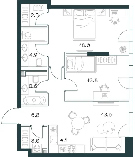 3-комн. 70.6 м²