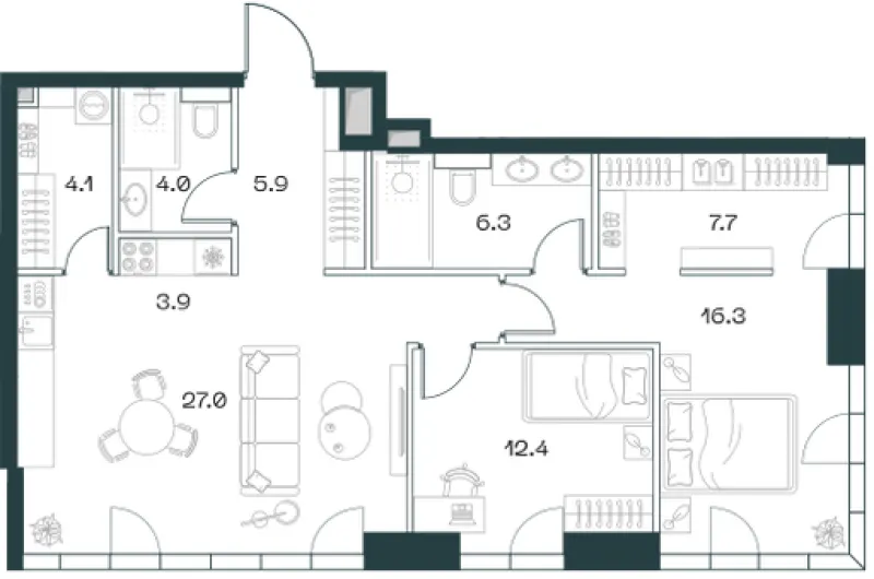 3-комн. 87.6 м²