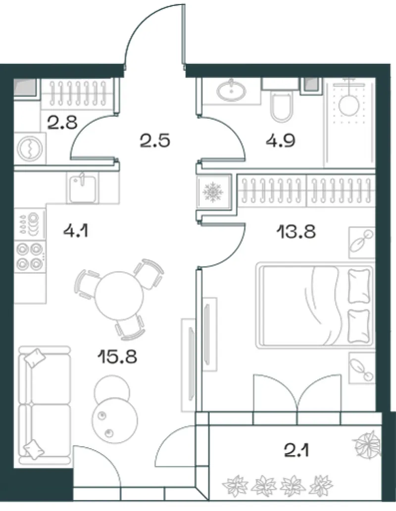 2-комн. 46 м²