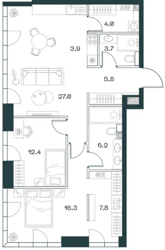 3-комн. 87.1 м²