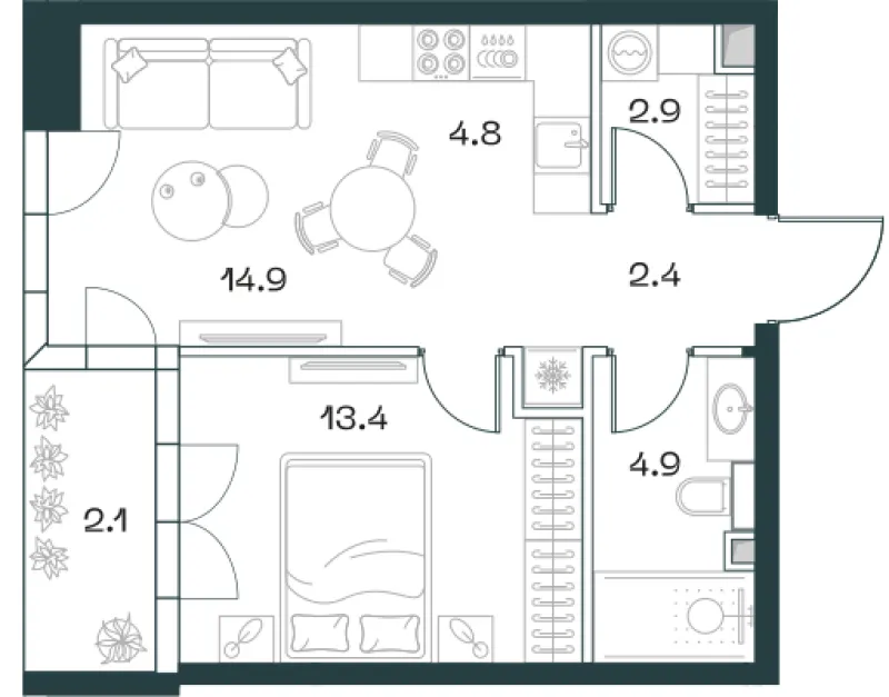 2-комн. 45.3 м²
