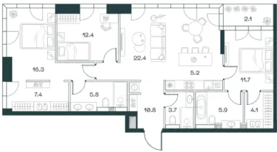 108,7 м² — планировка