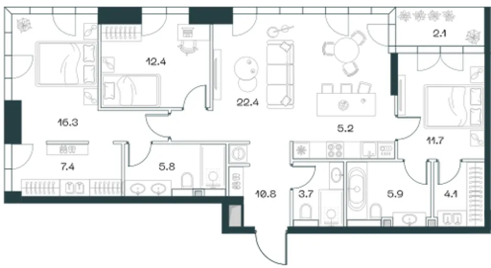 4-комн. 108,7 м²