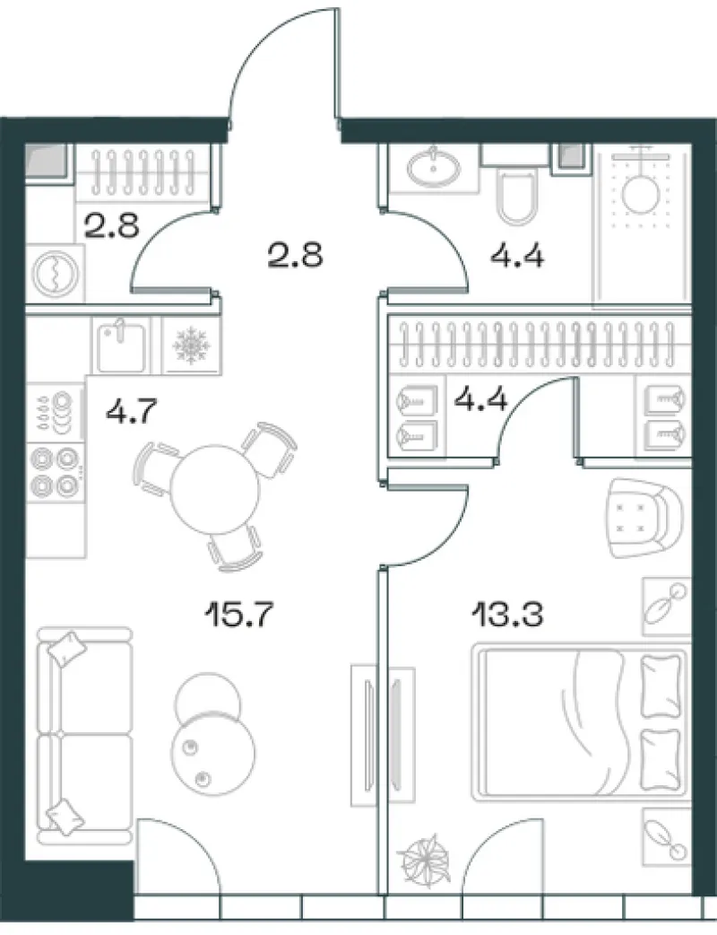 2-комн. 48.1 м²
