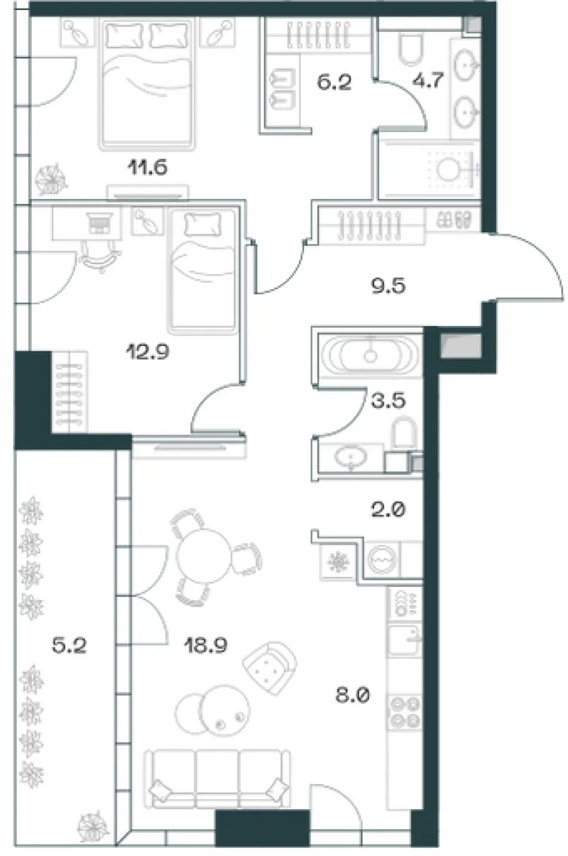 3-комн. 82.5 м²