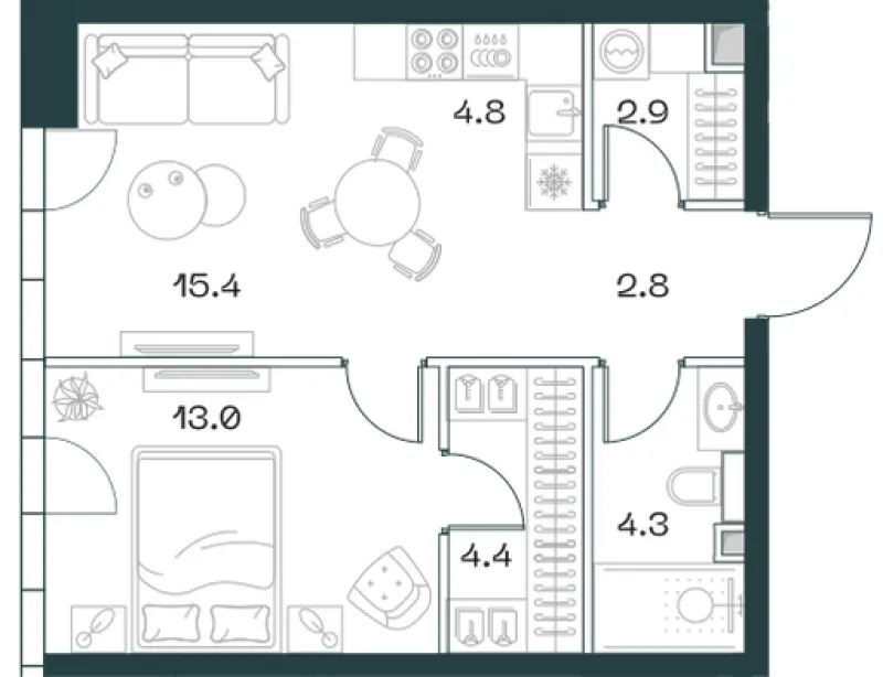 2-комн. 47.6 м²