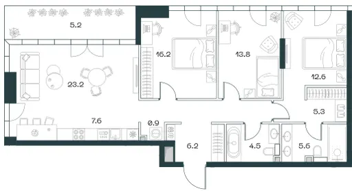 3-комн. 107.6 м²