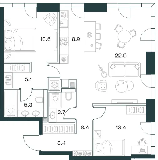 3-комн. 90.3 м²