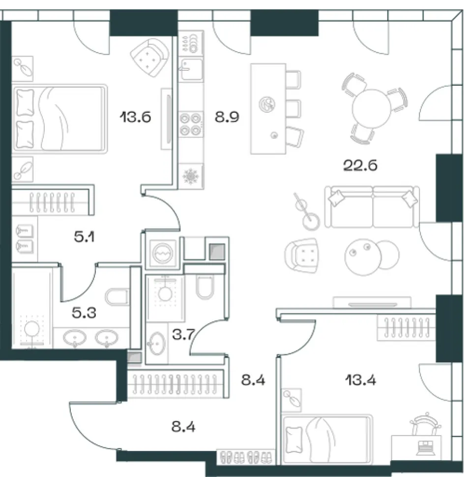 3-комн. 90,3 м²