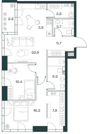 3-комн. 84.1 м²