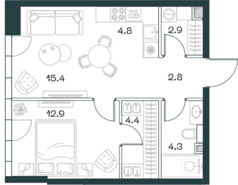 2-комн. 47.5 м²