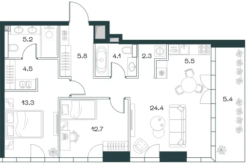 3-комн. 83.2 м²