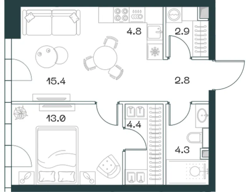 2-комн. 47.6 м²