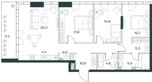 4-комн. 107.8 м²