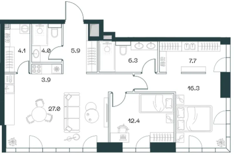3-комн. 87.6 м²