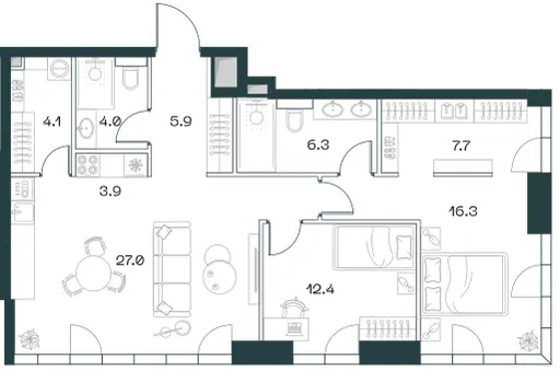 3-комн. 87,6 м²