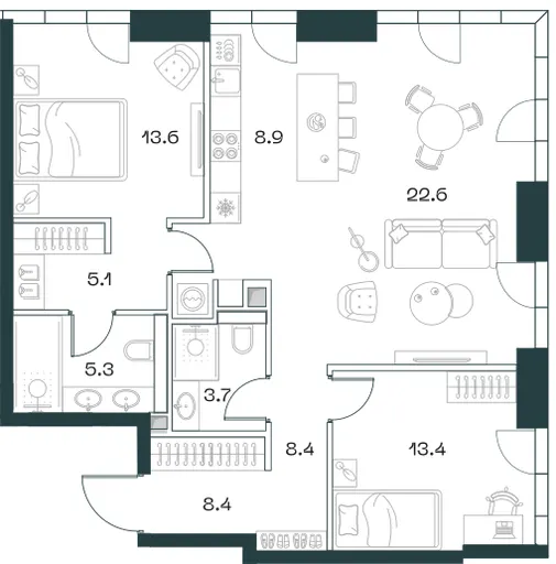 3-комн. 90.3 м²