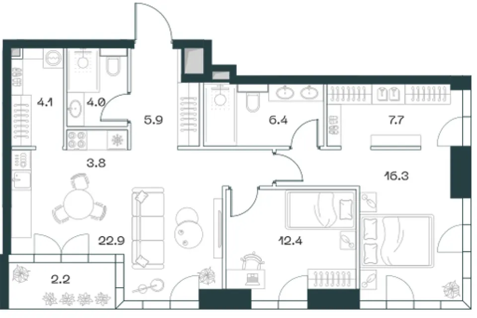 3-комн. 85,7 м²