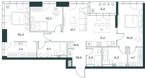 3-комн. 109.1 м²