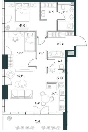 3-комн. 82.9 м²