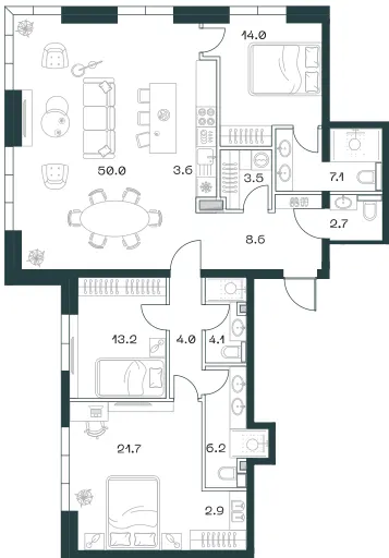 4-комн. 141.6 м²