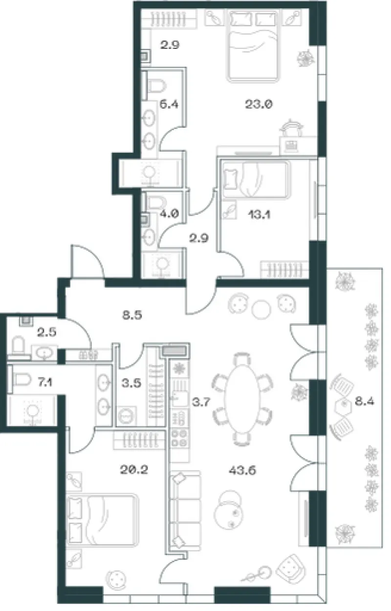 4-комн. 150 м²