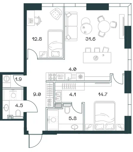 3-комн. 88.1 м²
