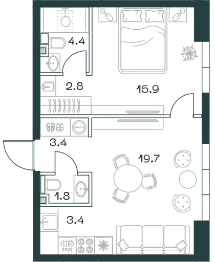 2-комн. 51.9 м²