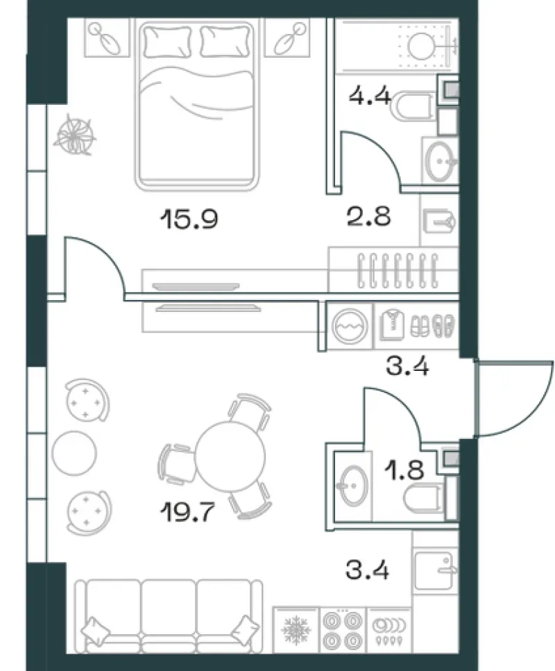 2-комн. 51.9 м²