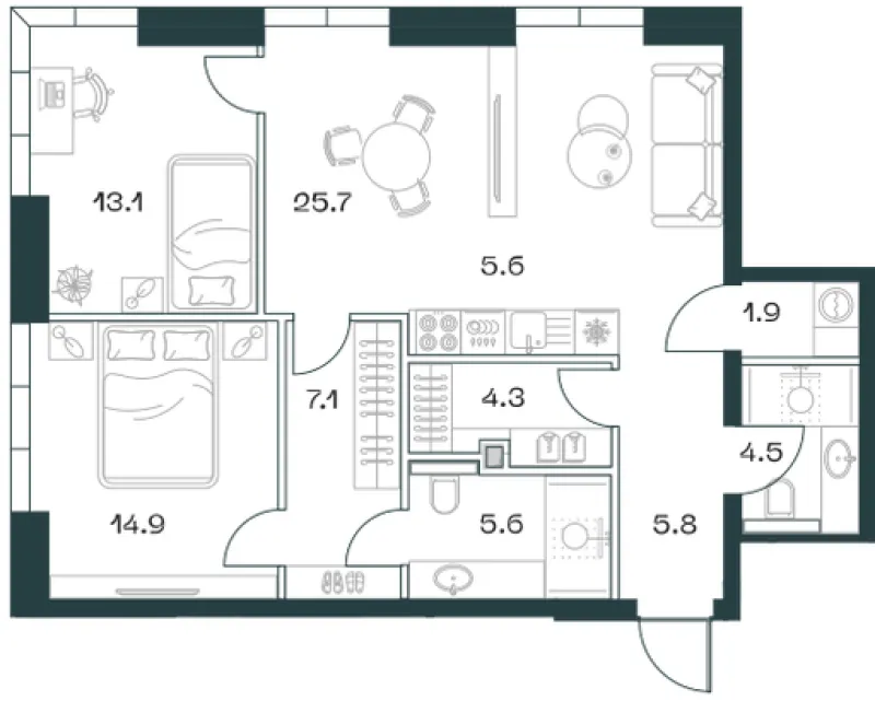 3-комн. 88.3 м²