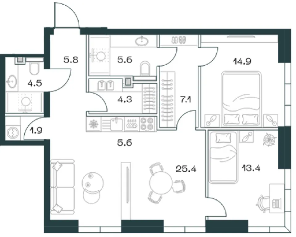 3-комн. 88,3 м²
